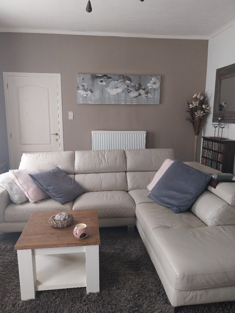 Hoeksalon leder met salontafel, Huis en Inrichting, Ophalen, Gebruikt, Landelijk,modern, Leer