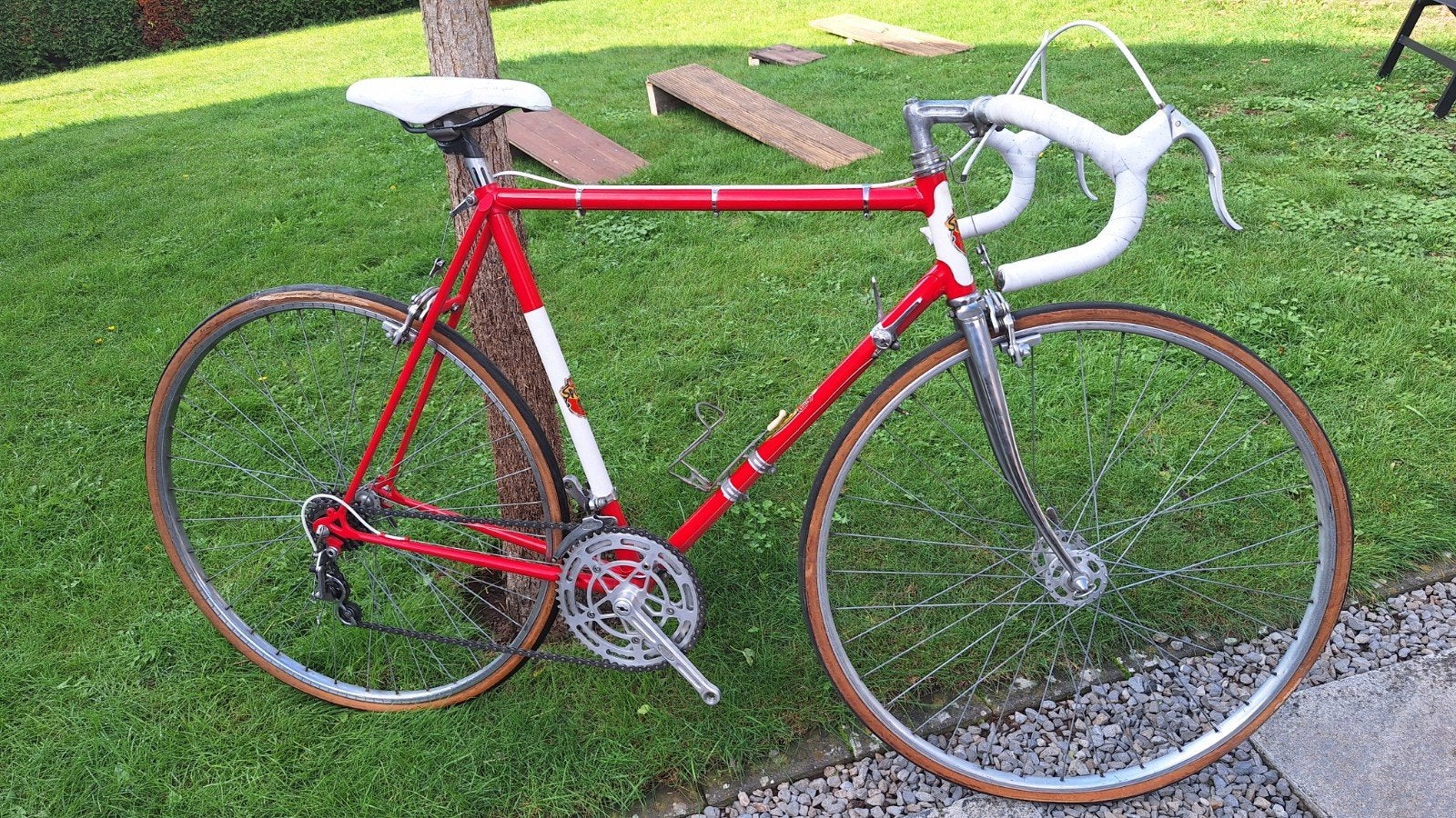 retro koersfiets maat 56 c-c, in lengte en in hoogte, 55 tot 59 cm, Ophalen, Velgrem, Jaren '60 of nieuwer