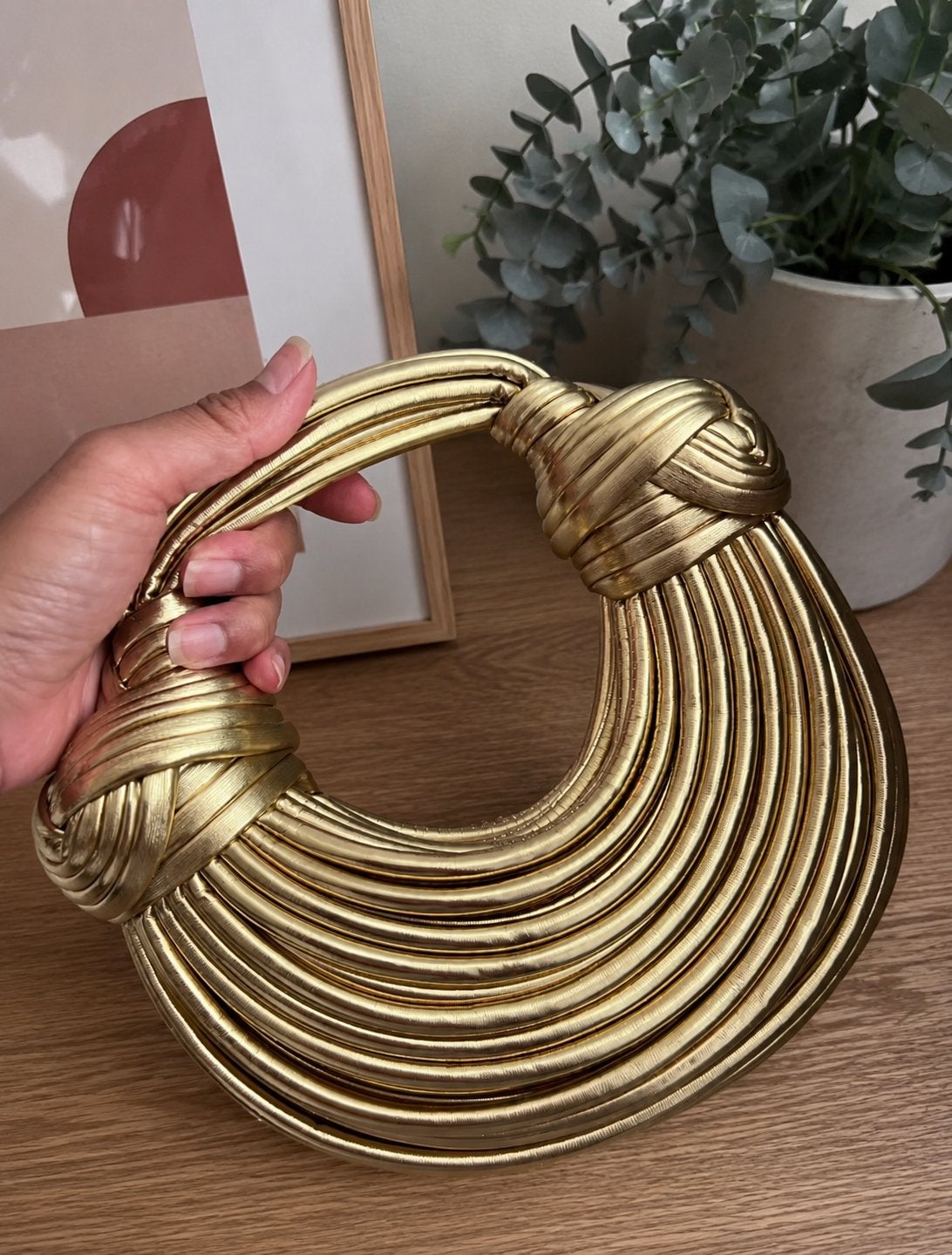Sac à main tissé style nouilles, Verzenden, Nieuw, Goud