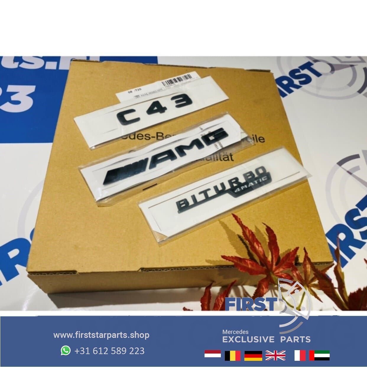 W205 C43 AMG LOGO SET BITURBO ZWART EMBLEMEN SET Mercedes C, Gebruikt, -, Ophalen of Verzenden, -