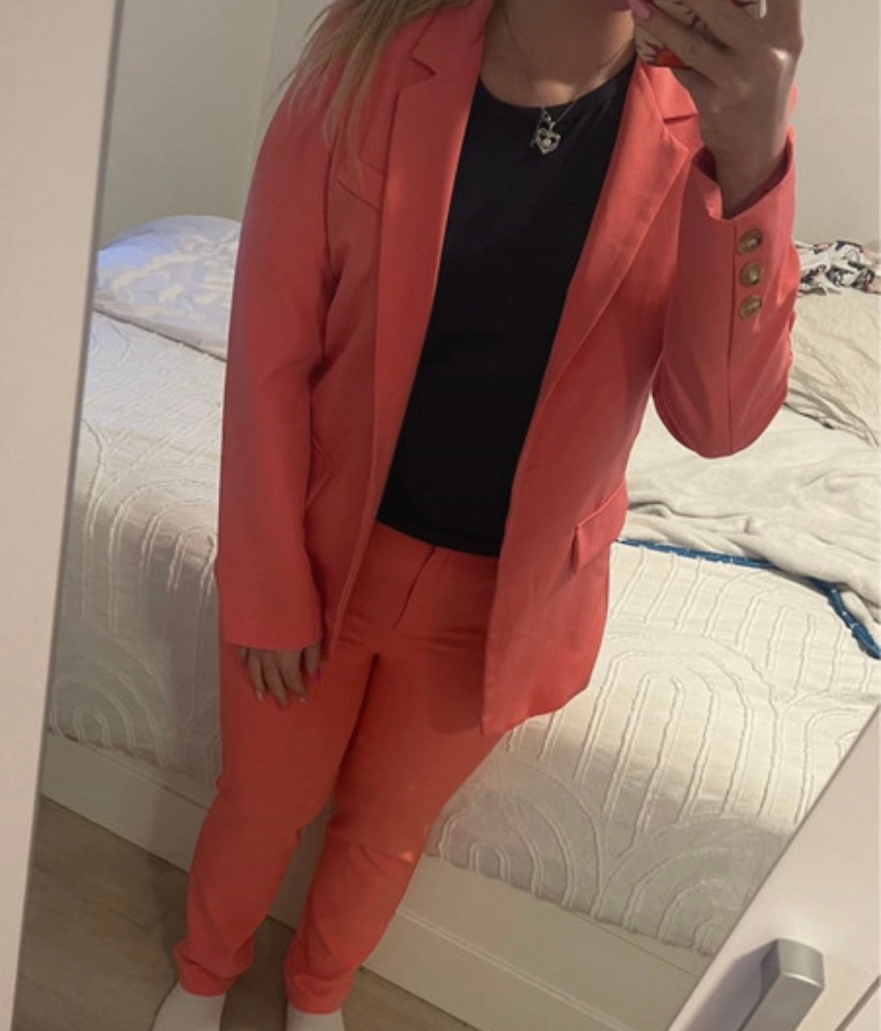 Koraal/Roze pak ( Blazer , Broek), Kleding | Dames, Maat 38/40 (M), Kostuum of Pak, Verzenden, Zo goed als nieuw