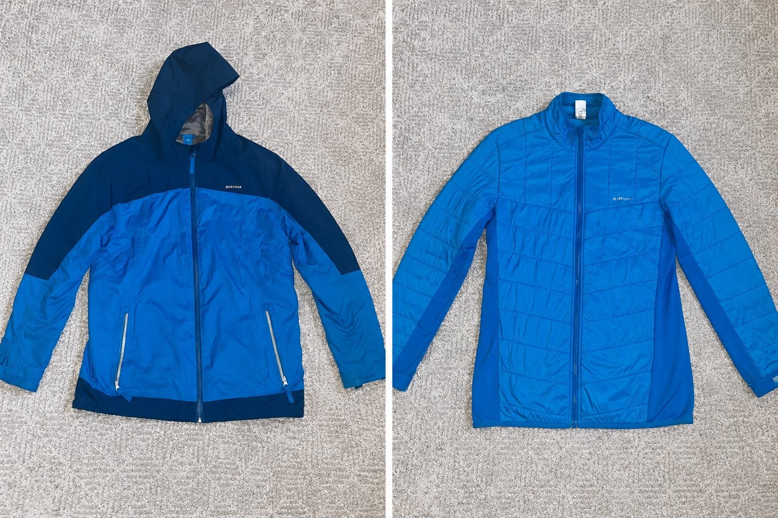 Set van twee blauwe Quechua-jassen met bont aan de binnenkan, Ophalen of Verzenden, Zo goed als nieuw