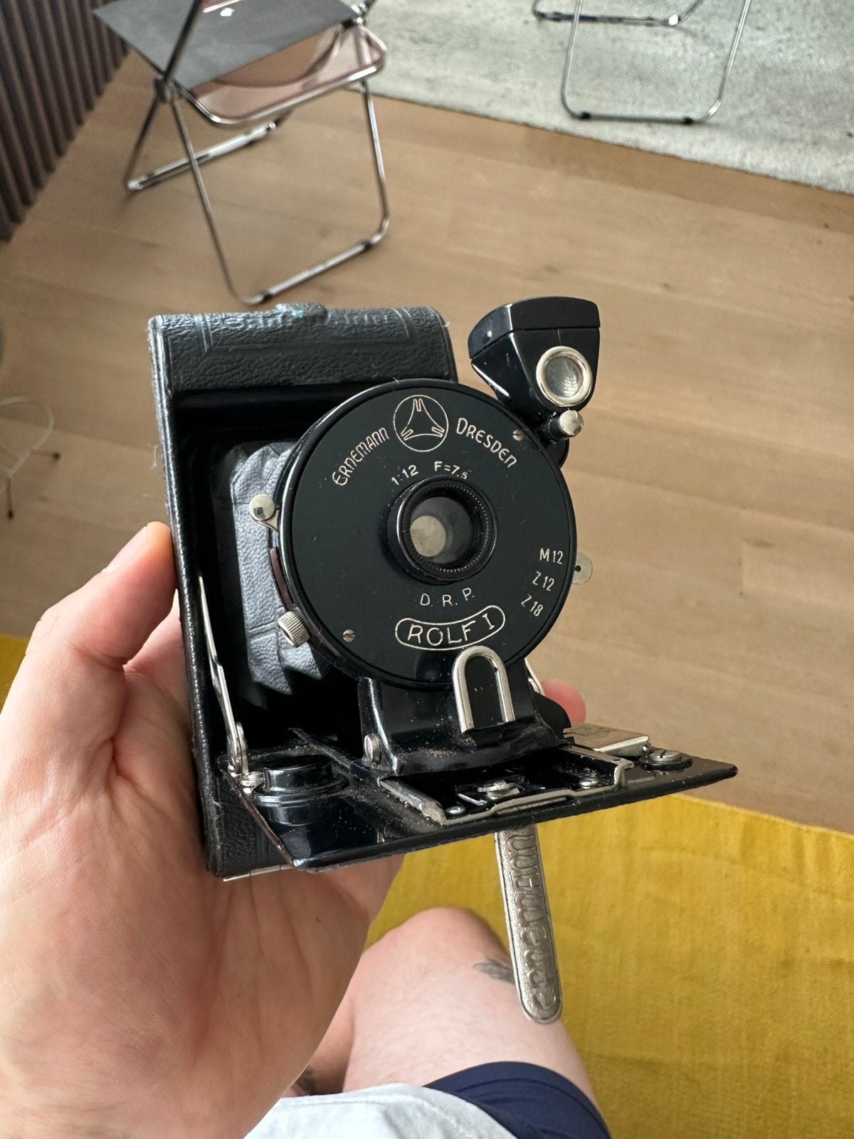 Ernemann Rolf I Vouwcamera (Dresden) met Originele Leren Tas, Verzamelen, Ophalen of Verzenden, Voor 1940, Filmcamera