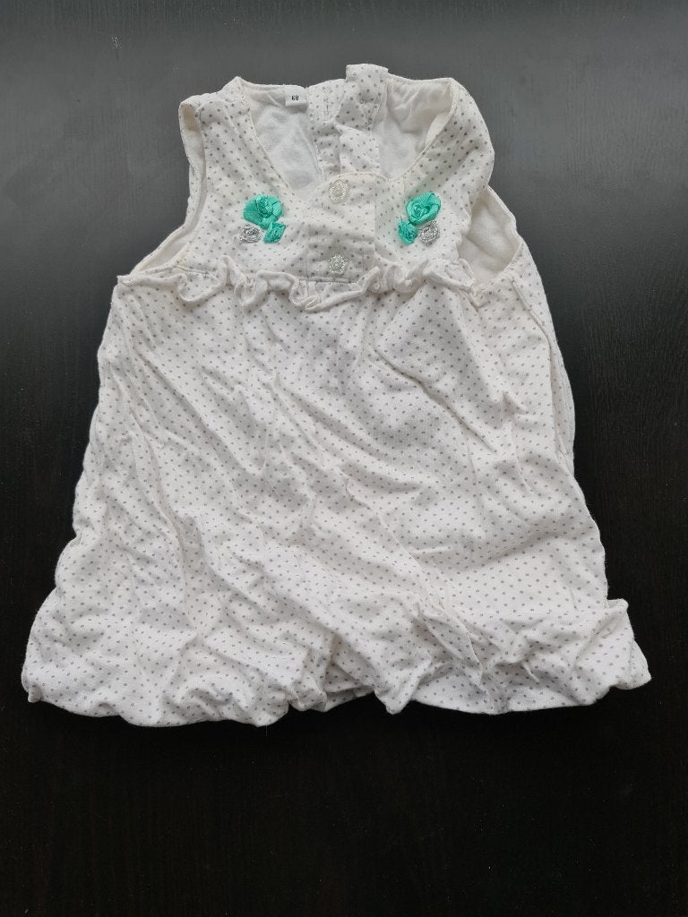 wit Kleedje, jurk met polca dots 68, Kinderen en Baby's, Babykleding | Maat 68, Ophalen, Zo goed als nieuw