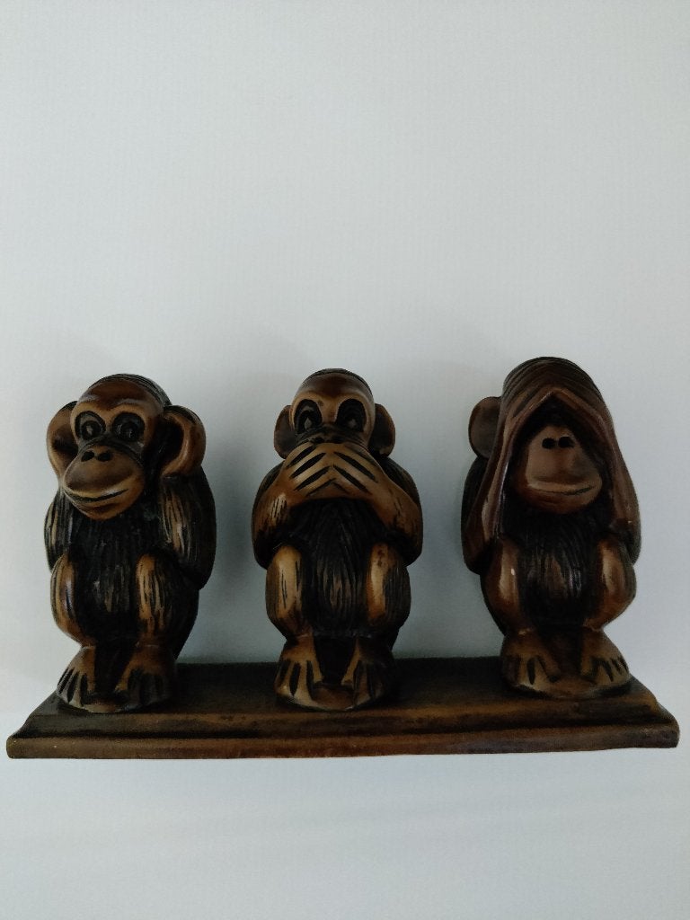 Decoratief beeld horen-zien-zwijgen, Ophalen of Verzenden, Zo goed als nieuw, Bruin, Composieten