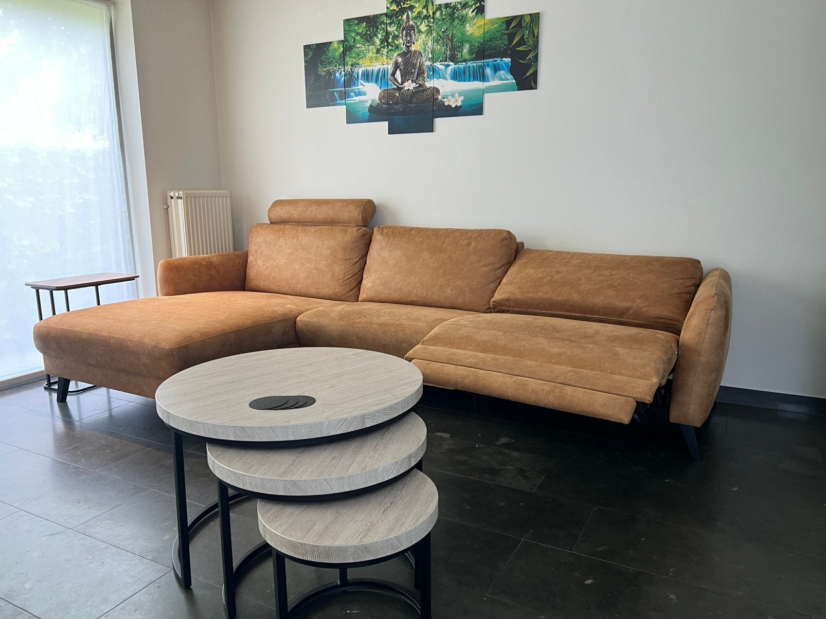Alcantara salon met long chair en electrische relax, Maison & Meubles, Enlèvement, Comme neuf