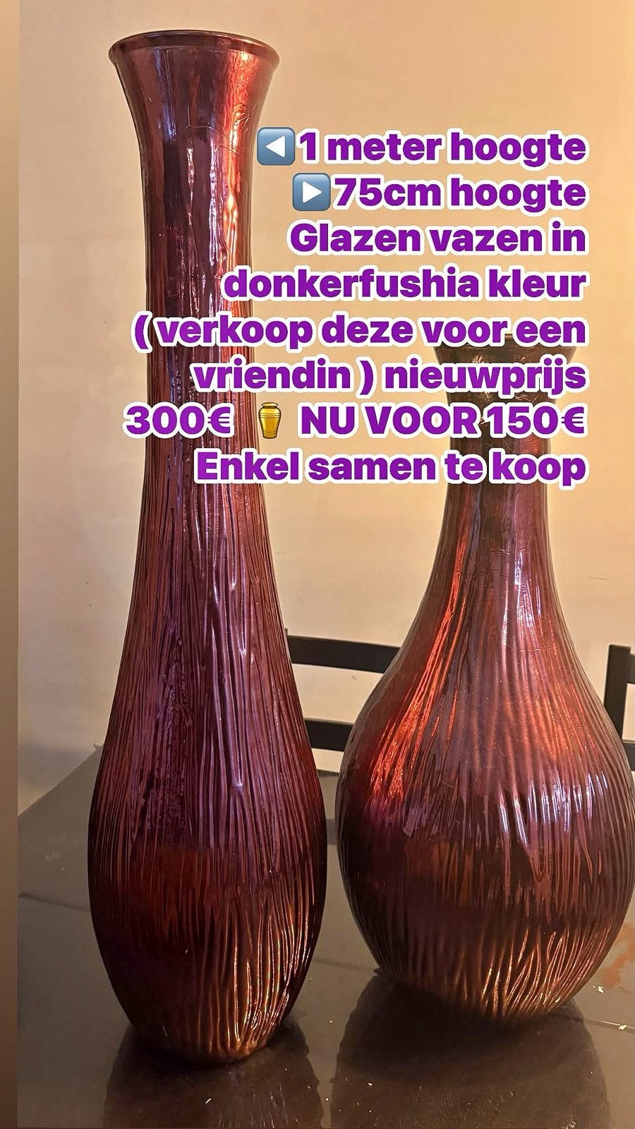 2 heel grote vazen, Maison & Meubles, Convient pour l'extérieur, Comme neuf, Verre, Violet