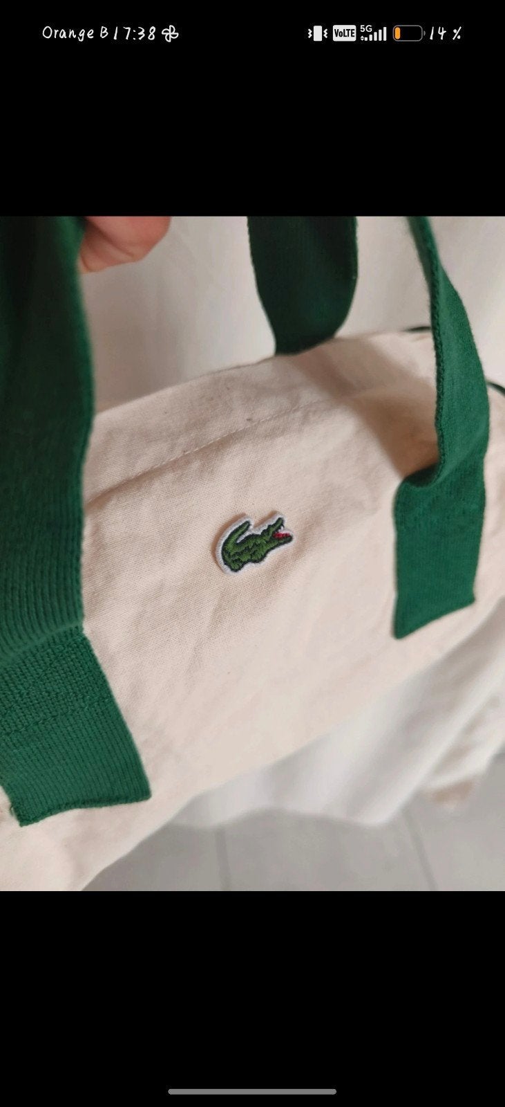 Lacoste mini sac polochon blanc et vert authentique, Ophalen, Wit