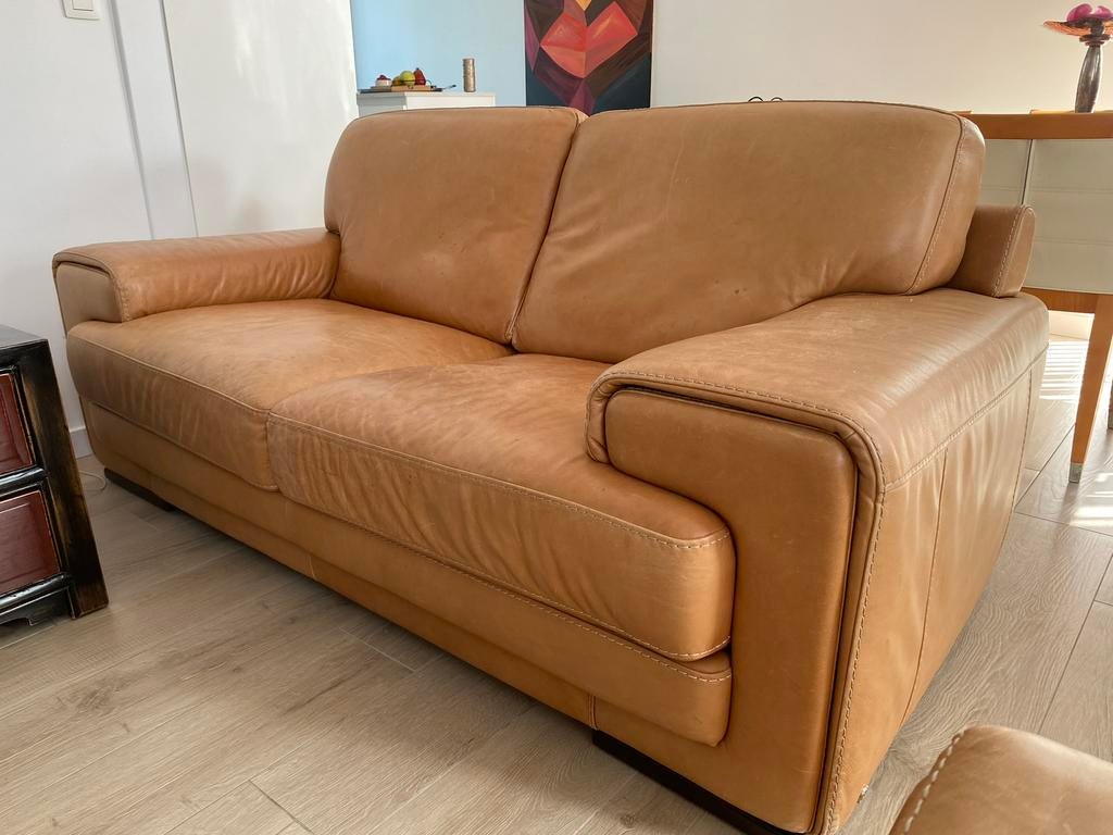 Lederen salon 2 zit + 3 zit, Huis en Inrichting, Zetels | Zetels, Ophalen, Gebruikt, Leer, Rechte bank