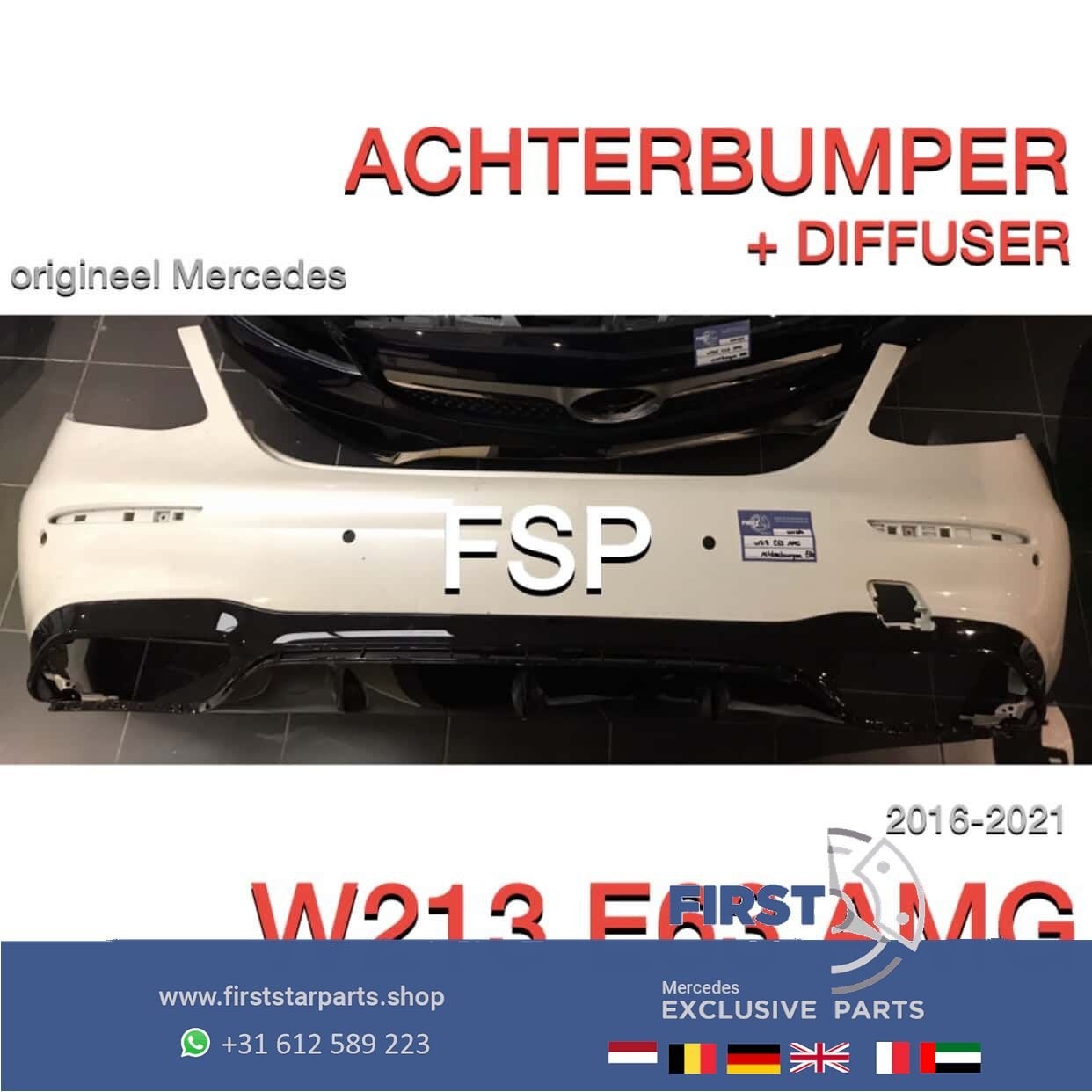 W213 E63 AMG ACHTERBUMPER + DIFFUSER Mercedes E Klasse ORIGI, Gebruikt, -, Ophalen of Verzenden, Achter