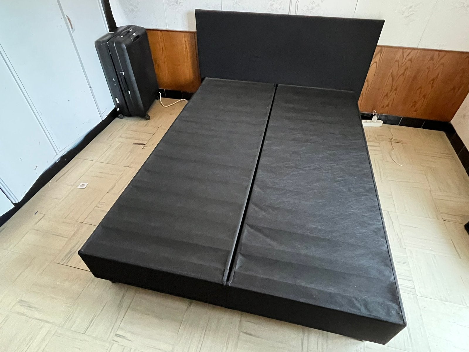 Lit style boxspring 140x200, Maison & Meubles, Tissu, 140 cm, Enlèvement, Utilisé