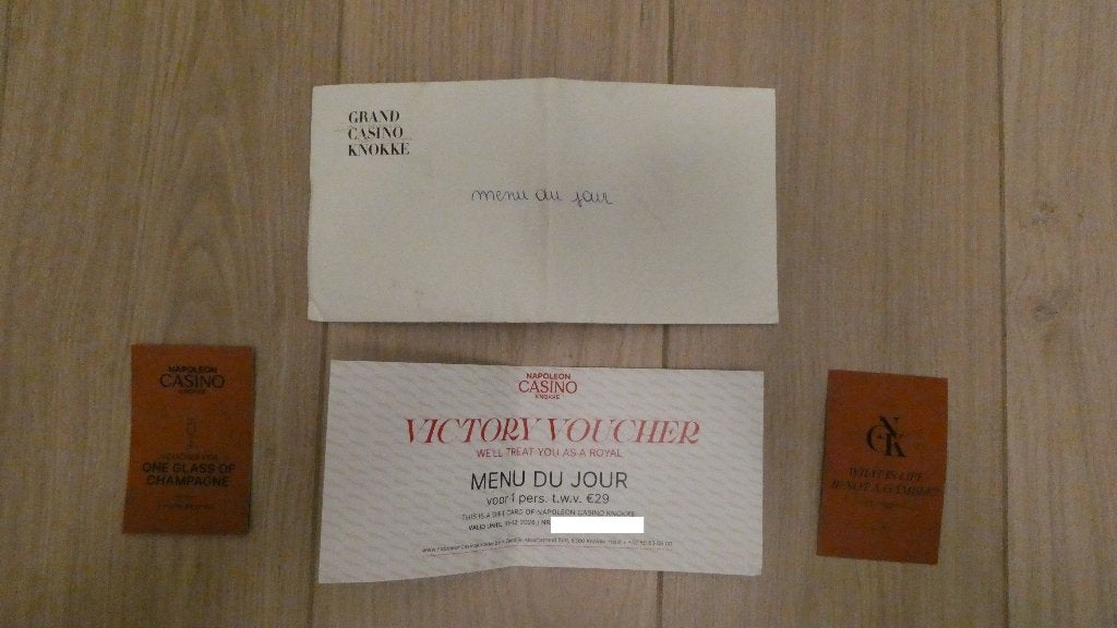 Grand Casino Knokke : menu en champagne, Tickets en Kaartjes, Eén persoon, Cadeaubon, Overige typen