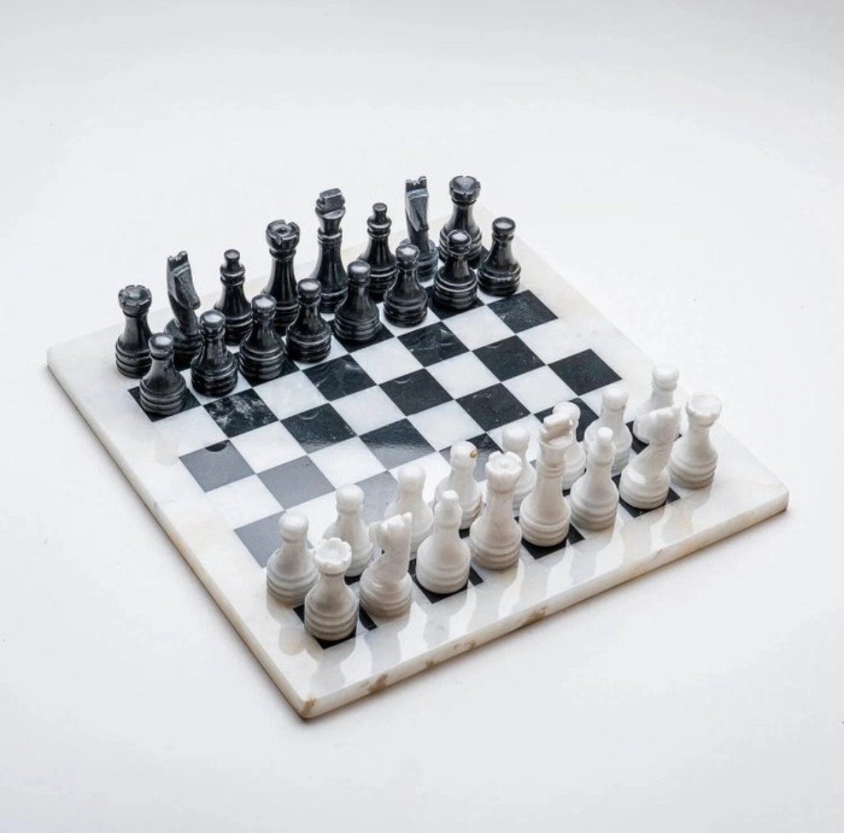 Handgemaakt marmeren schaakset/chess set - black/white, 1 ou 2 joueurs, Enlèvement, Comme neuf