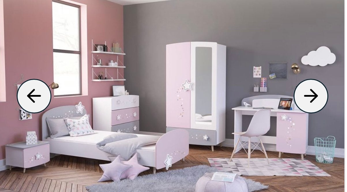 Complete meisjeskamer Stella – 5 meubels – roze/grijs, Huis en Inrichting, Ophalen, Gebruikt, Eenpersoons, Wit