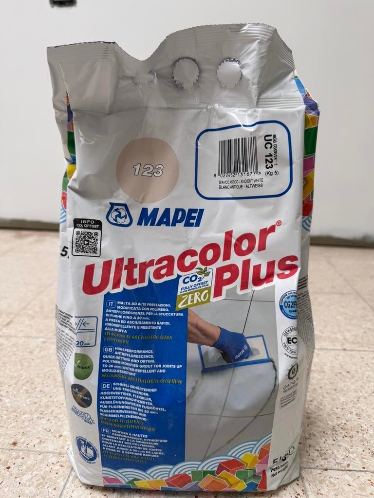Mapei Ultracolor Plus Voegmortel 123 Oud Wit 5 kg, Doe-het-zelf en Bouw, Tegels, Ophalen, Nieuw