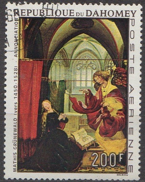 Dahomey - "De boodschap van Maria" -Matthias Grünewald -1967, Postzegels en Munten, Postzegels | Afrika, Ophalen of Verzenden