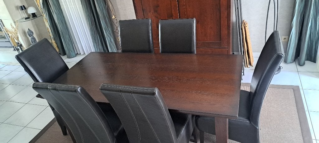 eettafel + stoelen, Huis en Inrichting, Tafels | Eettafels, Ophalen, Zo goed als nieuw, Vijf personen of meer, Rechthoekig