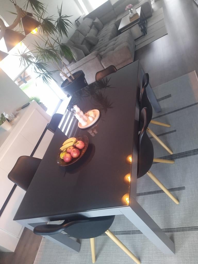 Table à manger en verre trempé noir et aluminium, Enlèvement, Verre
