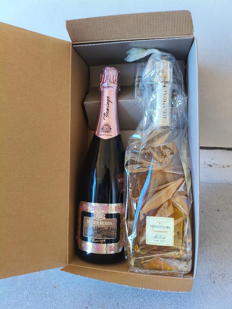Monte Rossa Flamingo en Ferghettina Milledi Brut, Ophalen, Italië, Vol