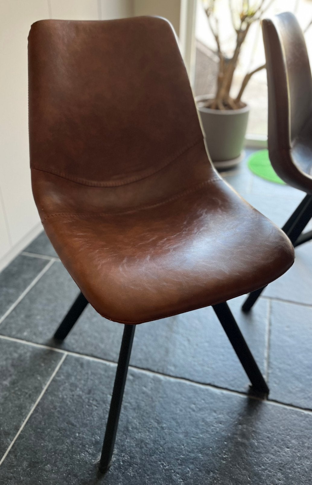 6 bruine eetkamerstoelen, Huis en Inrichting, Ophalen, Zwart, Leer, Zo goed als nieuw