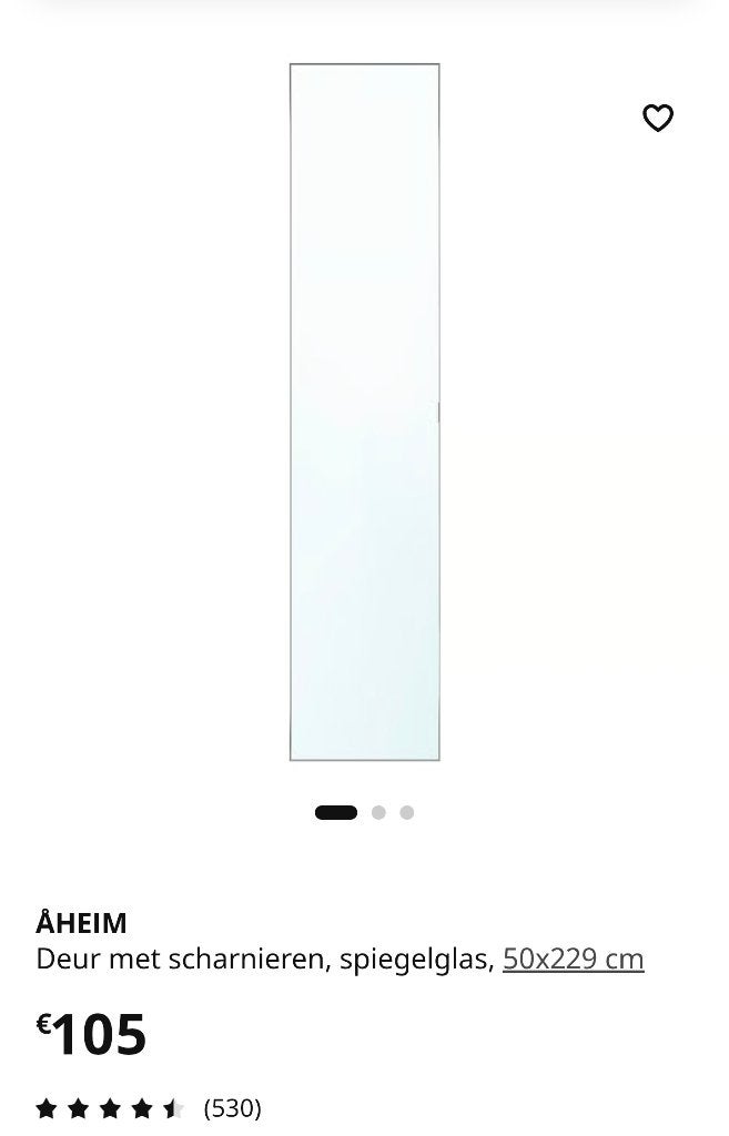 Spiegeldeur + scharnieren voor PAX - Ikea, Ophalen, Zo goed als nieuw, 50 tot 100 cm, 200 cm of meer