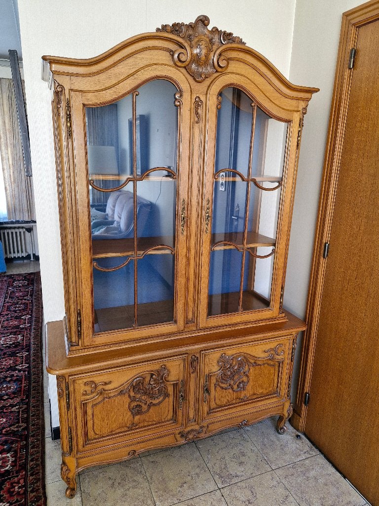 Vitrinekast op onderstel – eik, Lodewijk XV-stijl, Avec porte(s), 100 à 150 cm, Utilisé, Chêne