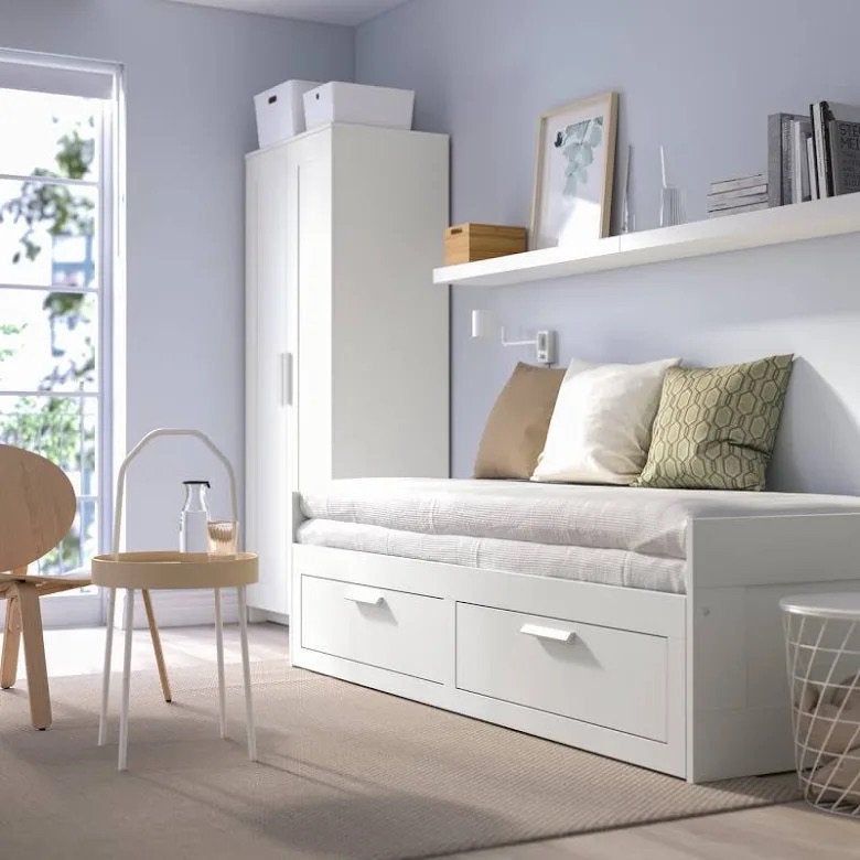 Ikea Brimnes* als nieuw *bedbank met 2 lades en 2 magrassen, Ophalen, Wit
