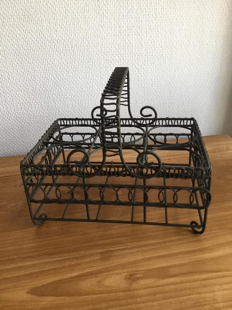 Vintage Frans ijzeren flessenhouder zie objecten, Ophalen, Gebruikt