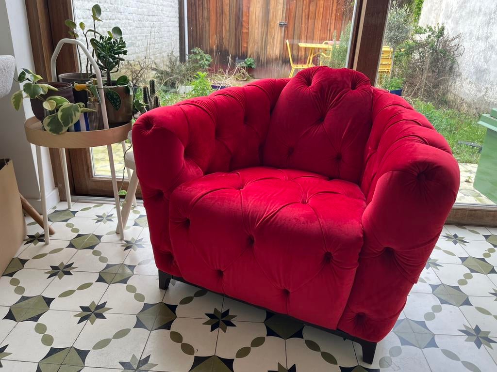 Vuurrode Italiaanse designzetel, Ophalen, Eenpersoons, 75 tot 100 cm, Zo goed als nieuw
