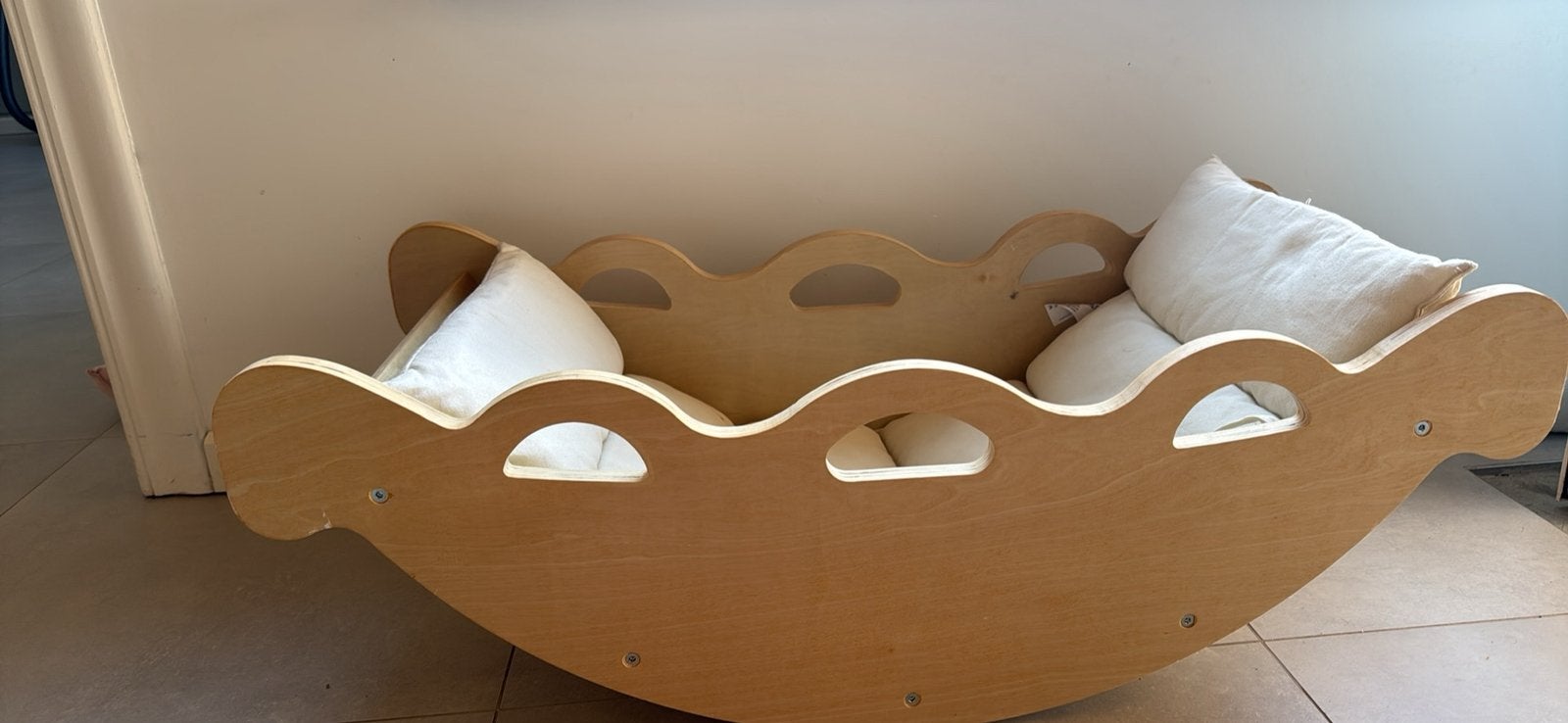 Houten balanceerwip met kussen, Kinderen en Baby's, Ophalen, Zo goed als nieuw