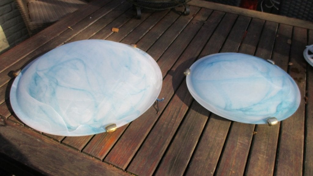 2 Plafondlampen blauw gemarmerd albast effect, Ophalen, Meerkleurig, E27 (groot), Zo goed als nieuw