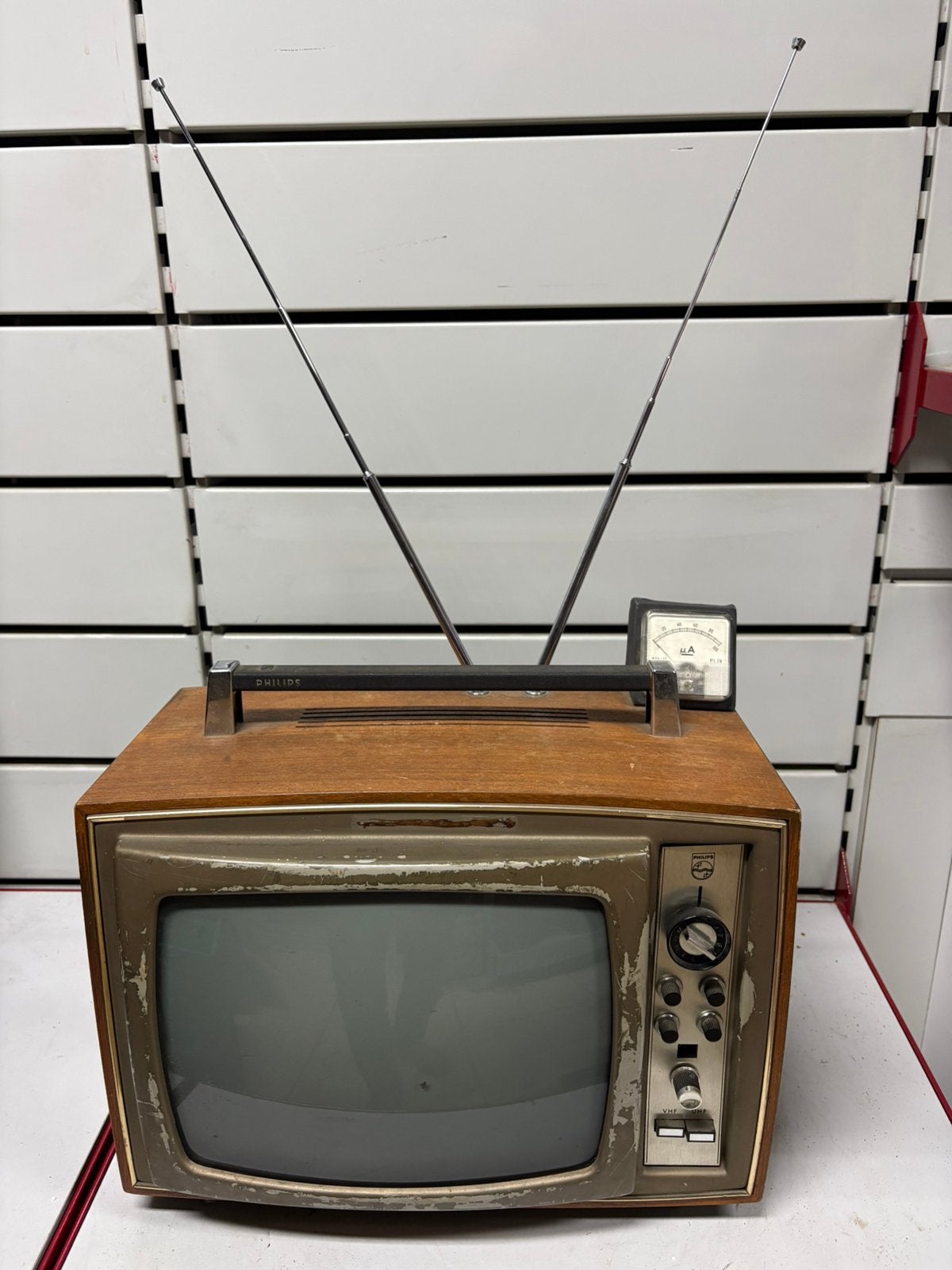 Philips 60/70 Zw Vintage tv - houten kist en antenne, Ophalen of Verzenden