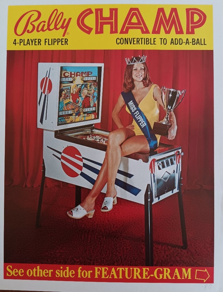 Flyer Flipperkast  BALLY  CHAMP, Verzamelen, Automaten | Flipperkasten, Verzenden, Bally, Flipperkast, Nieuw