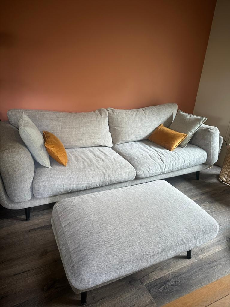 Volledig salon in lichtgrijze stof, Maison & Meubles, Canapés | Sofas & Chaises Longues, Enlèvement, Comme neuf, Tissus