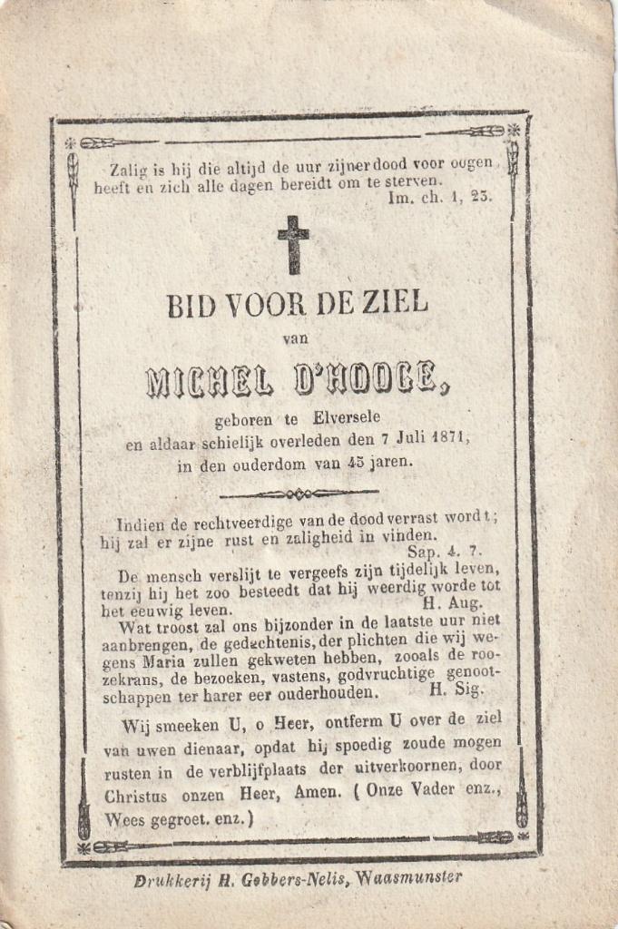 Bidprentje Elversele, Verzenden, Bidprentje