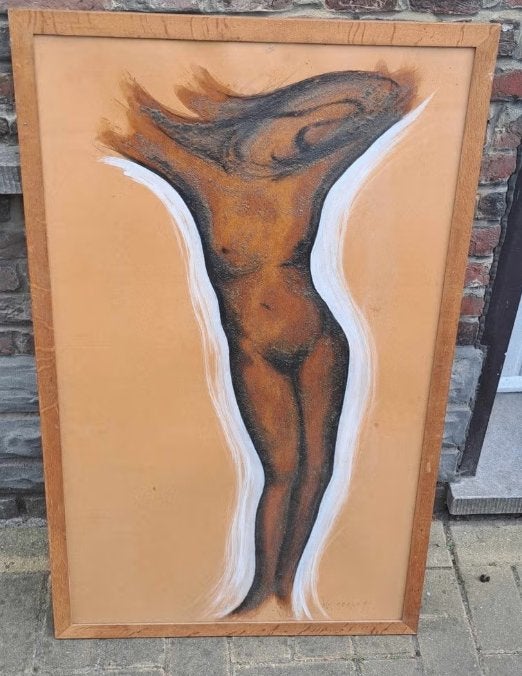 Huile sur papier femme nue signe ben genaux, Enlèvement, Papier
