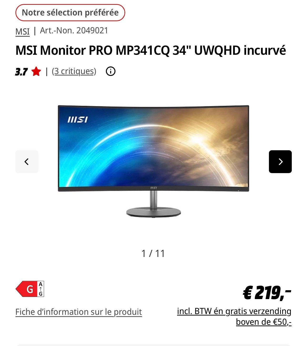 Moniteur Pro MP341cq34 ecran curvé, Informatique & Logiciels, Moniteurs, Enlèvement, Comme neuf, HDMI