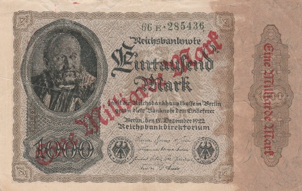 Het bankbiljet van 1 miljard mark, 15 december 1922., Ophalen of Verzenden, Duitsland