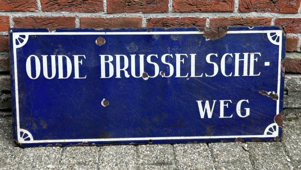 Straatbord, emaillebord, Oude Brusselsche weg, Ophalen of Verzenden, Gebruikt, Overige typen