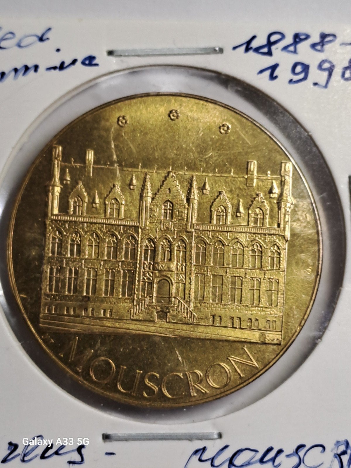 Belgique-Centenaire de l'Hôtel de Ville - Mouscron 1888-198, Timbres & Monnaies, Pièces & Médailles, Enlèvement ou Envoi, Autres matériaux