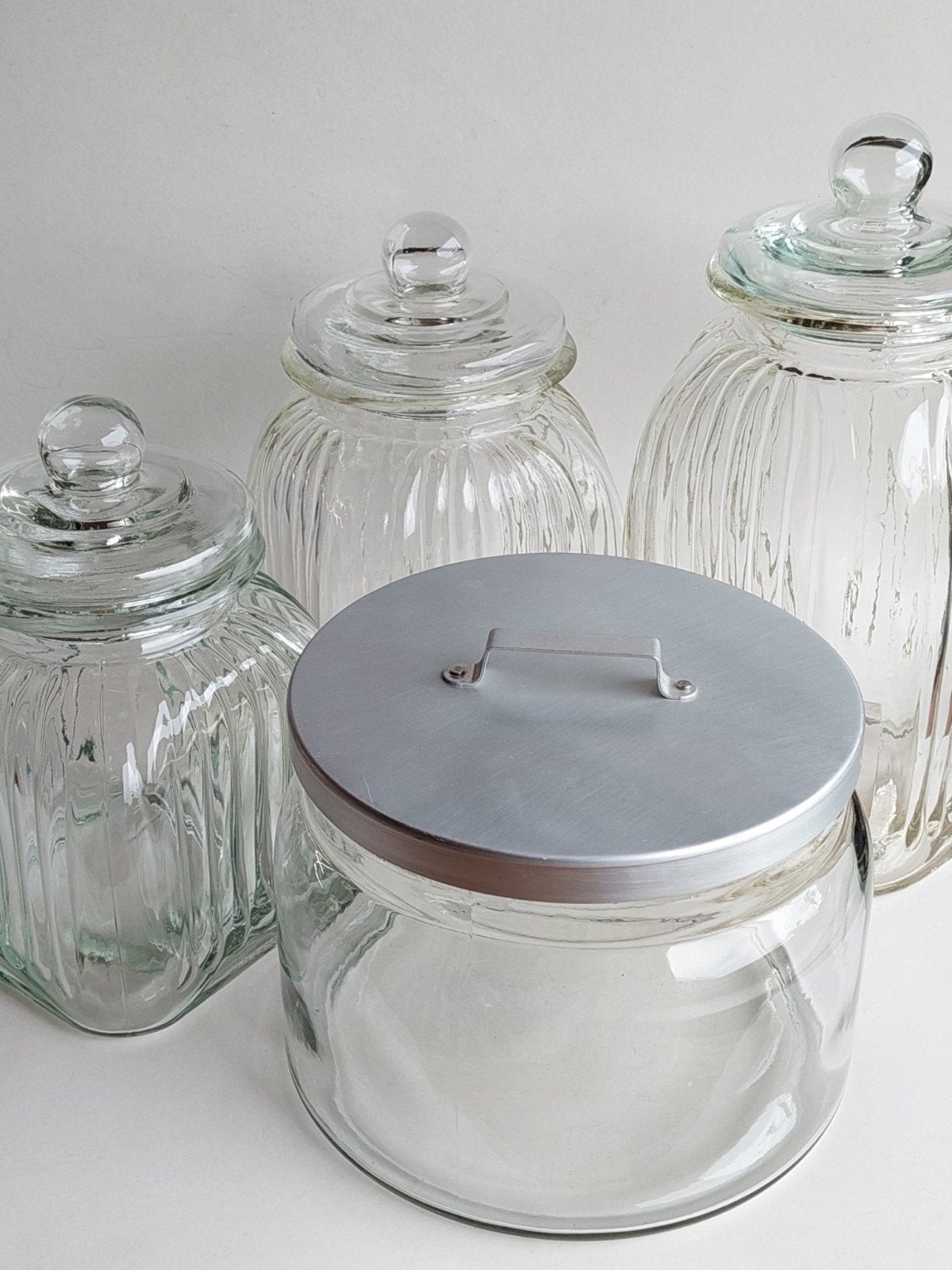 4 grote vintage/retro glazen snoeppotten/bewaarbokalen, Ophalen