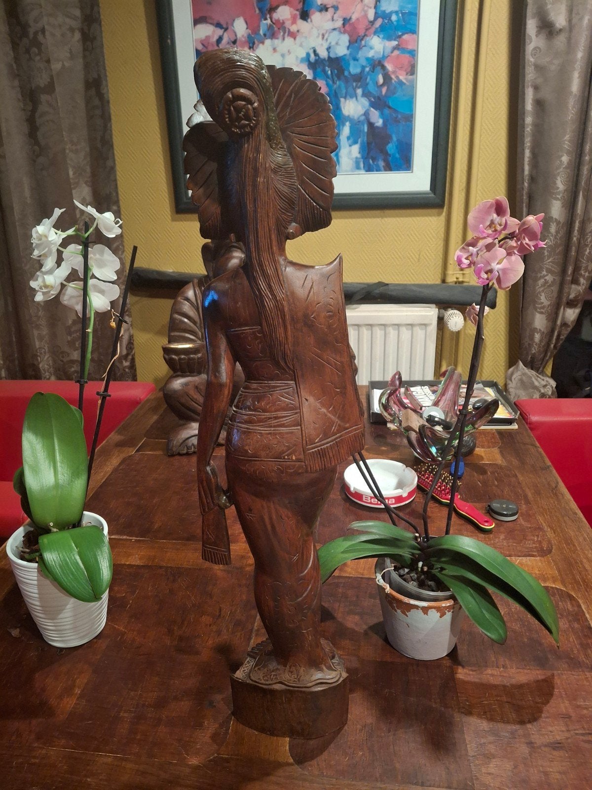 Indische Balinese houten vrouw 70 cm, Antiek en Kunst, Ophalen, Beeld, Hout, Bruin