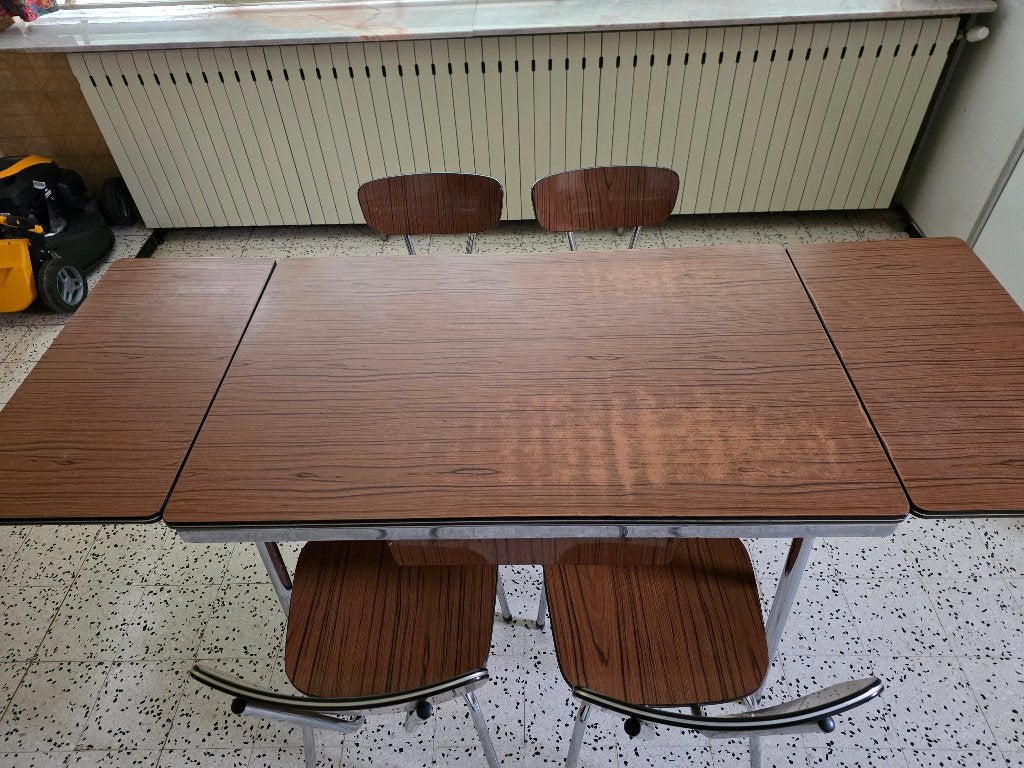 Table et chaises de cuisine vintage (formica), Moins de 100 cm, 150 à 200 cm, Brun, Enlèvement