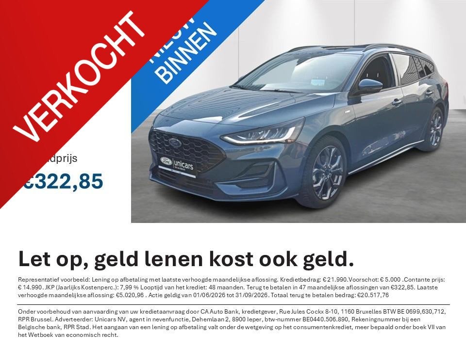 Ford Focus St-Line 1.0 Ecoboost mhev 155pk A7, Auto's, Ford, Automatische klimaatregeling, Gebruikt, Blauw, Bedrijf