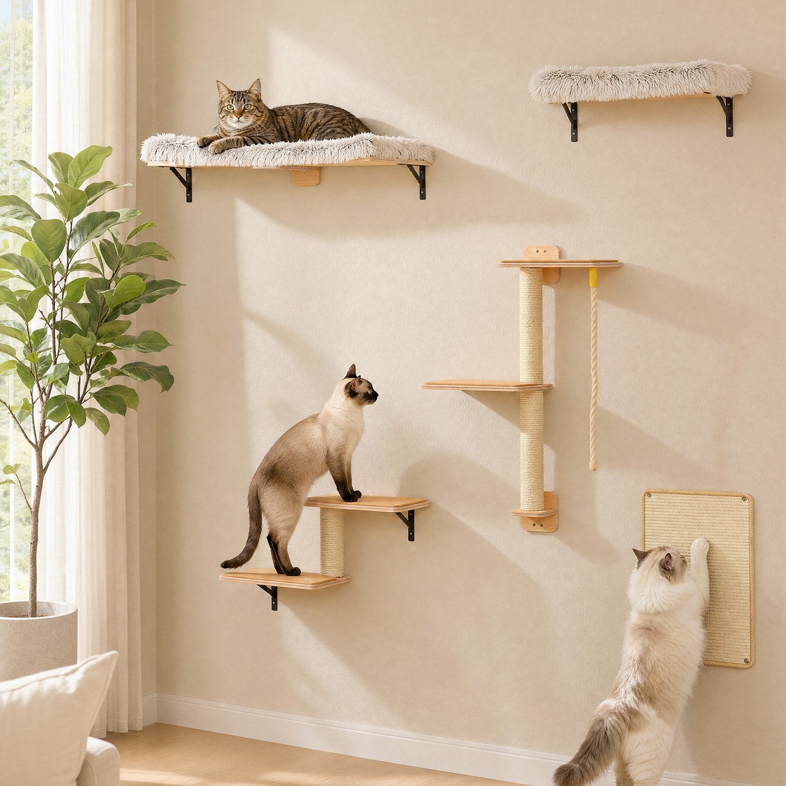 Luxe Wandgemonteerde Kattenwand Set 5-delig – Krabpaal, Dieren en Toebehoren, Ophalen of Verzenden, Krabpaal