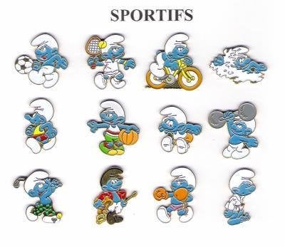 Série complète des 12 pin's "Les schtroumpfs sportifs"/1993., Enlèvement ou Envoi, Neuf, Différents Schtroumpfs, Poupée, Figurine ou Peluche