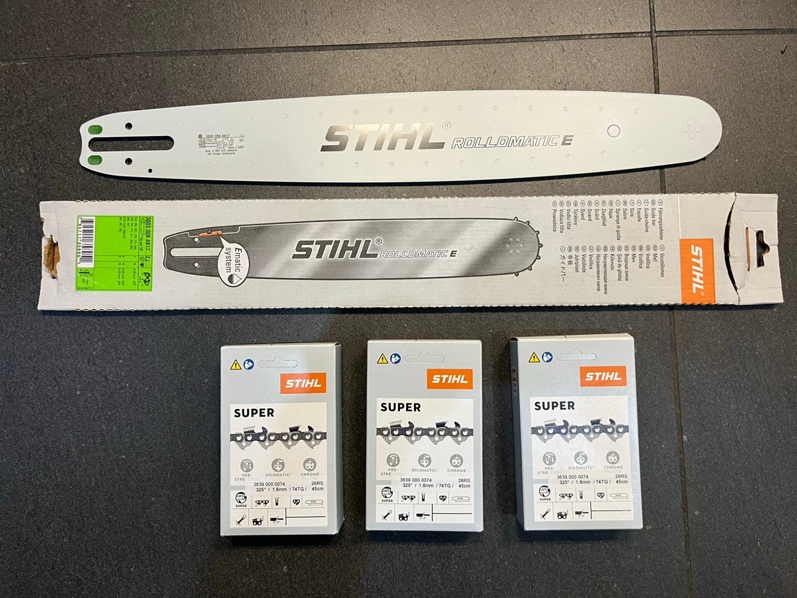 Stihl zaagblad 45cm + 3 kettingen nieuw!, Tuin en Terras, Ophalen of Verzenden, Nieuw