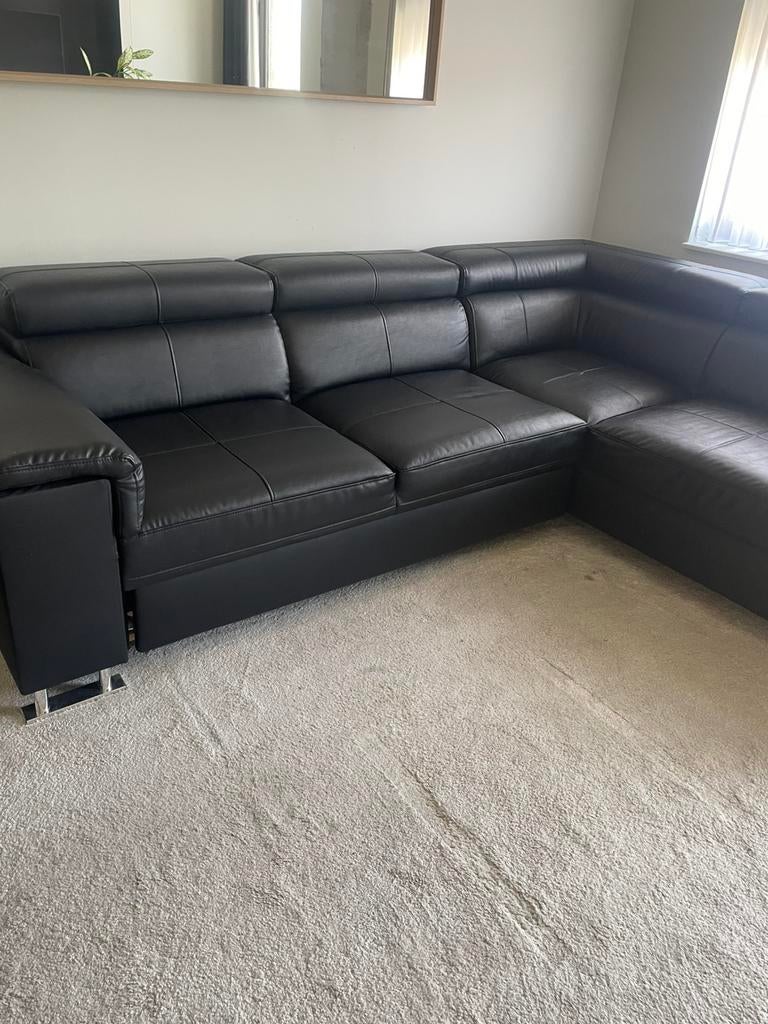 Lederen hoekzetel. Zwart, Huis en Inrichting, Ophalen, Zo goed als nieuw