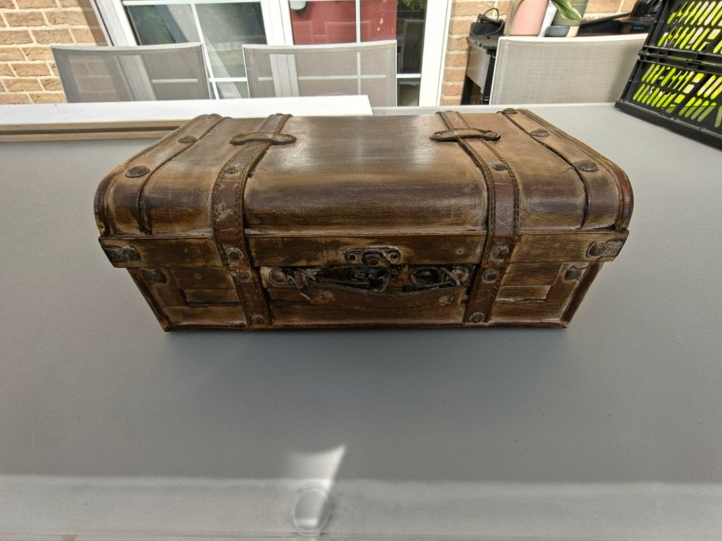 Houten koffer voor presentatie, doopsuiker en decoratie, Ophalen, Zo goed als nieuw, Overige houtsoorten