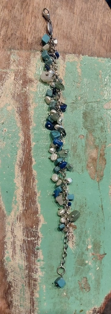 Zilveren armband, Bijoux, Sacs & Beauté, Enlèvement ou Envoi, Avec bracelets à breloques ou perles, Comme neuf, Bleu